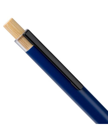 Stylo à bille poussoir laqué en aluminium recyclé Maren Matières : bambou Couleurs : blanc objet promotionnel éco-responsable