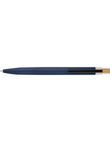Stylo à bille poussoir laqué en aluminium recyclé Maren Matières : bambou Couleurs : gris marquage laser ultra précis