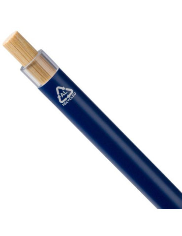 Stylo à bille poussoir laqué en aluminium recyclé Maren Matières : bambou Couleurs : bleu objet promotionnel éco-responsable
