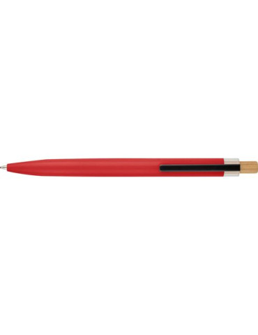 Stylo à bille poussoir laqué en aluminium recyclé Maren Matières : bambou Couleurs : rouge impression haute définition