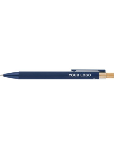 Stylo à bille en aluminium recyclé Kira Matières : bambou Couleurs : noir goodies publicitaire durable