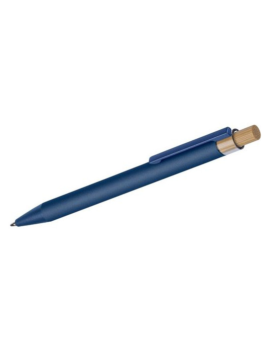 Stylo à bille en aluminium recyclé Kira Matières : bambou Couleurs : noir objet promotionnel éco-responsable