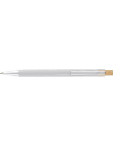 Stylo à bille en aluminium recyclé Kira Matières : bambou Couleurs : blanc personnalisable avec votre logo