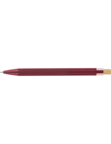 Stylo à bille en aluminium recyclé Kira Matières : bambou Couleurs : bordeaux cadeau entreprise pas cher