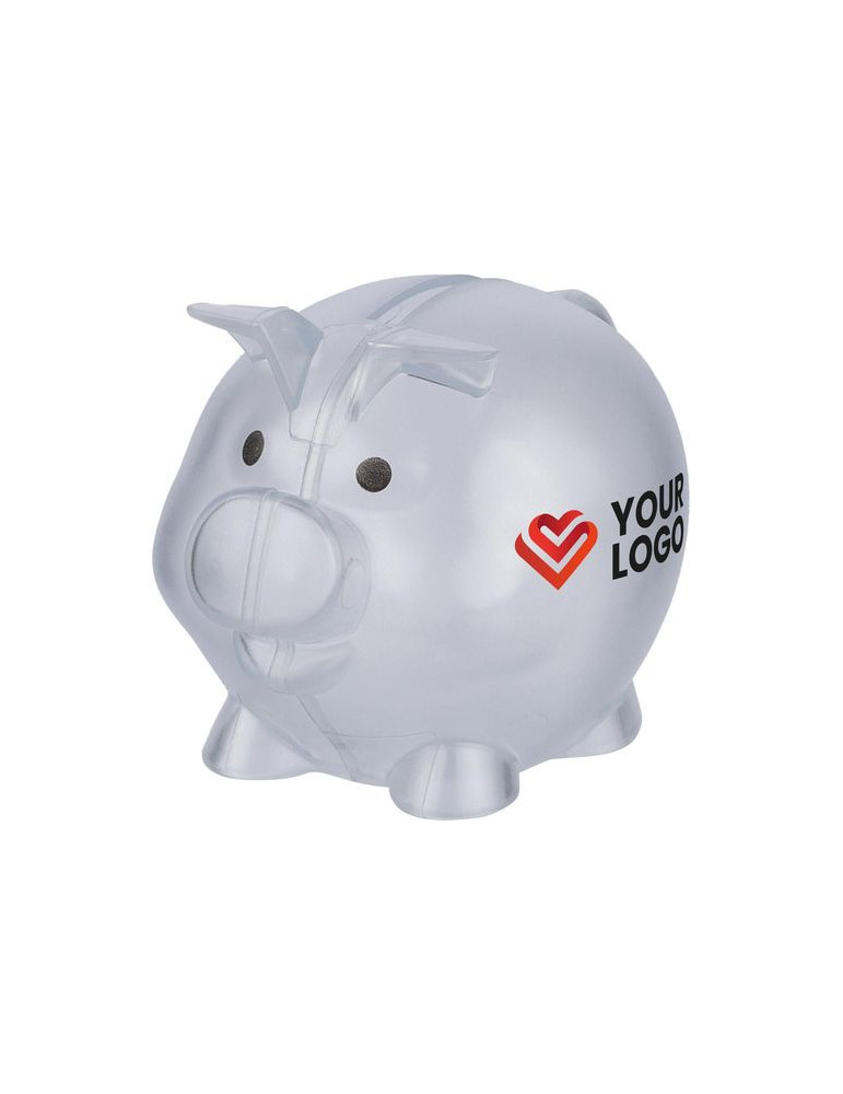 Tirelire en plastique PS recyclé Vivi Matières : plastique recyclé Couleurs : rouge goodies publicitaire événementiel