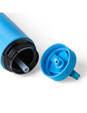 Gourde de 500 ml en acier inoxydable recyclé Zeno Matières : silicone Couleurs : bleu impression logo haute qualité