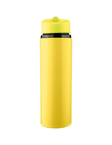 Gourde de 500 ml en acier inoxydable recyclé Zeno Matières : silicone Couleurs : jaune impression haute définition