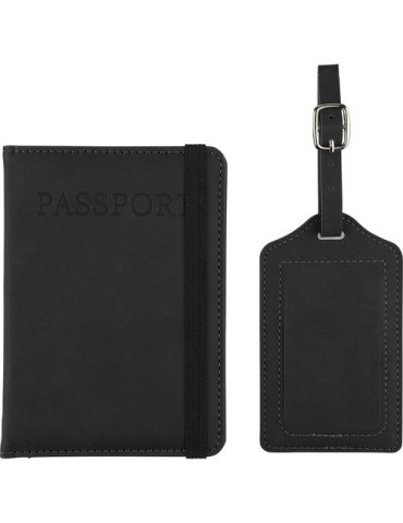 Porte-passeport et étiquette de bagage en PU recyclé Zani Couleurs : noir Matières : PU recyclé