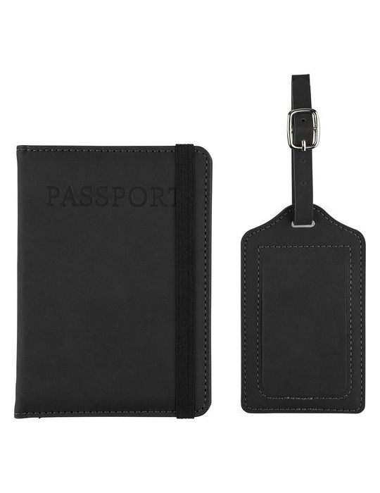 Porte-passeport et étiquette de bagage en PU recyclé Zani Couleurs : noir Matières : PU recyclé