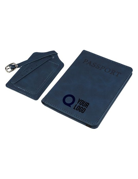 Porte-passeport et étiquette de bagage en PU recyclé Zani Couleurs : noir Matières : PU recyclé goodies publicitaire événementie