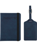 Porte-passeport et étiquette de bagage en PU recyclé Zani Couleurs : bleu Matières : PU recyclé personnalisable avec votre logo