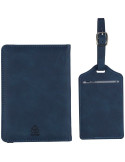 Porte-passeport et étiquette de bagage en PU recyclé Zani Couleurs : bleu Matières : PU recyclé impression haute définition