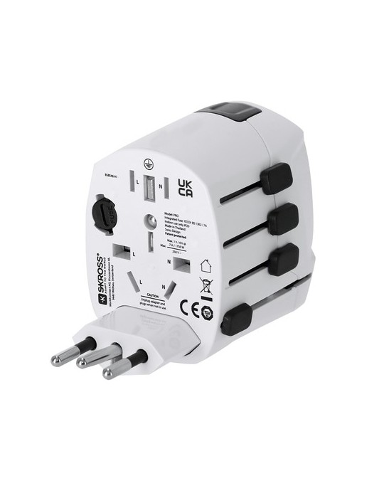 Adaptateur Voyage Universel Skross PRO 3-POLE Couleurs : blanc impression haute définition