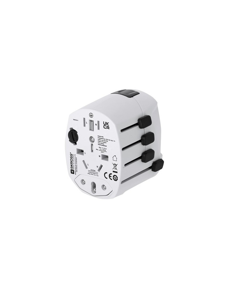 Adaptateur Voyage Universel Skross PRO 3-POLE Couleurs : blanc marquage laser ultra précis
