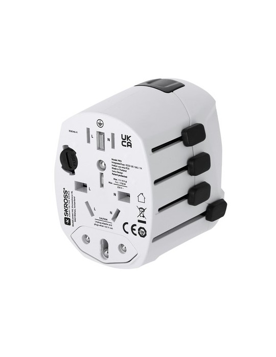 Adaptateur Voyage Universel Skross PRO 3-POLE Couleurs : blanc marquage laser ultra précis