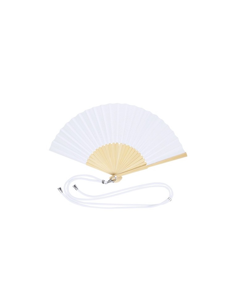 Éventail Crusoe Matières : bambou Couleurs : blanc personnalisable avec votre logo