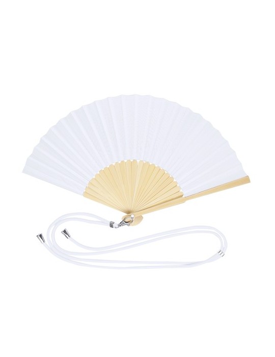 Éventail Crusoe Matières : bambou Couleurs : blanc personnalisable avec votre logo