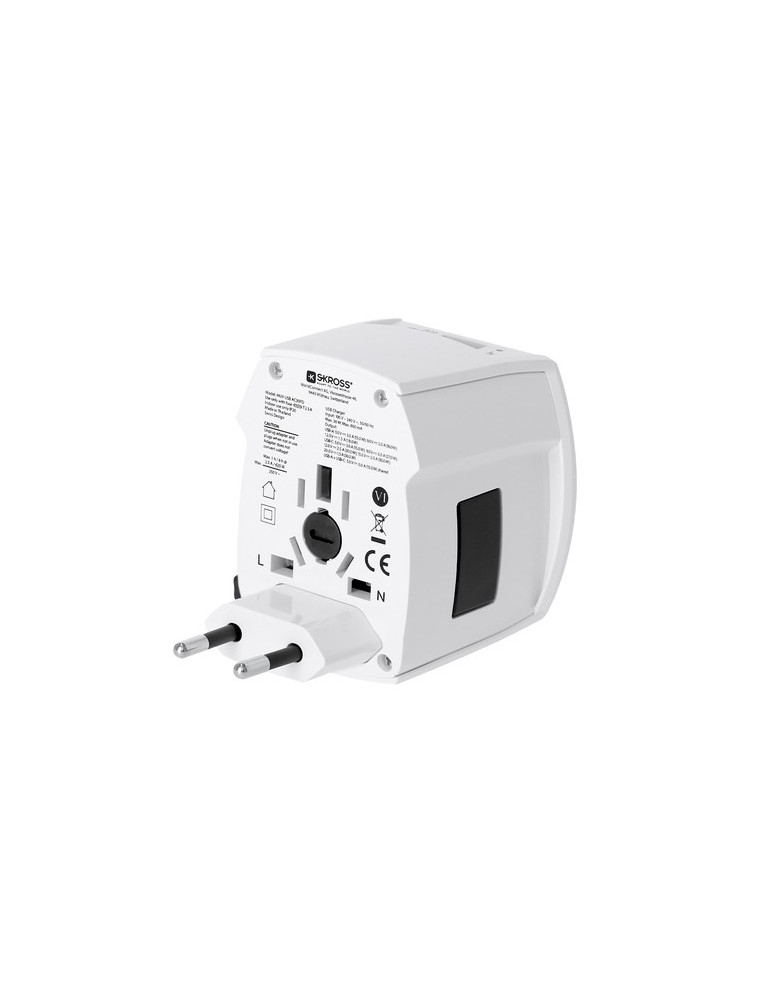 Adaptateur Voyage Universel Skross MUV USB 30W PD Couleurs : blanc marquage laser ultra précis