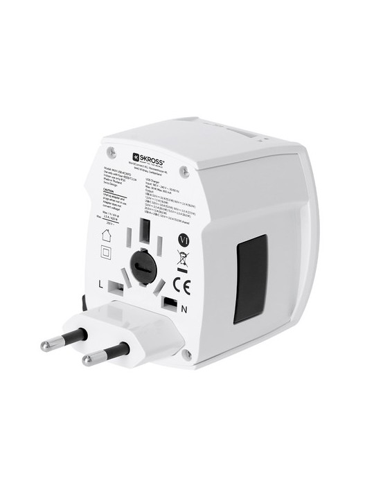 Adaptateur Voyage Universel Skross MUV USB 30W PD Couleurs : blanc marquage laser ultra précis