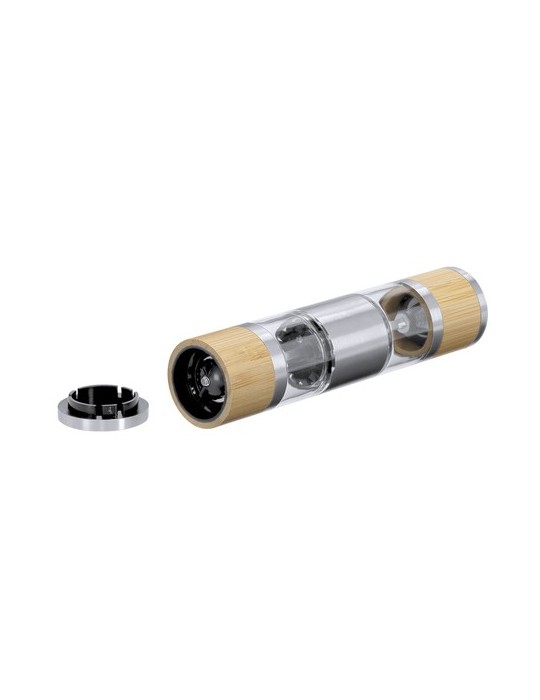 Moulin à Sel et Poivre Tiamat Matières : bambou Couleurs : argenté cadeau entreprise pas cher