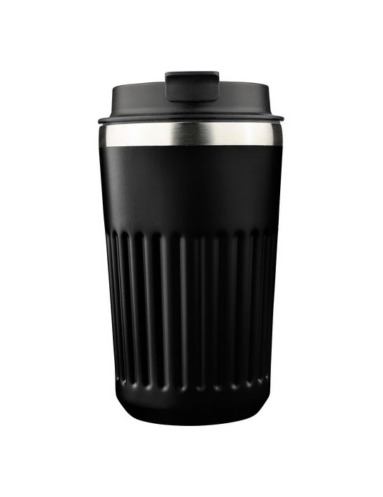 Mug double paroi en acier inoxydable recyclé de 400 ml Chiara Matières : silicone Couleurs : noir