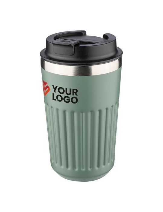 Mug double paroi en acier inoxydable recyclé de 400 ml Chiara Matières : silicone Couleurs : noir impression logo haute qualité