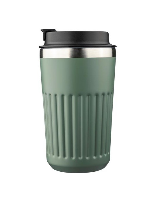 Mug double paroi en acier inoxydable recyclé de 400 ml Chiara Matières : silicone Couleurs : noir personnalisation sur mesure