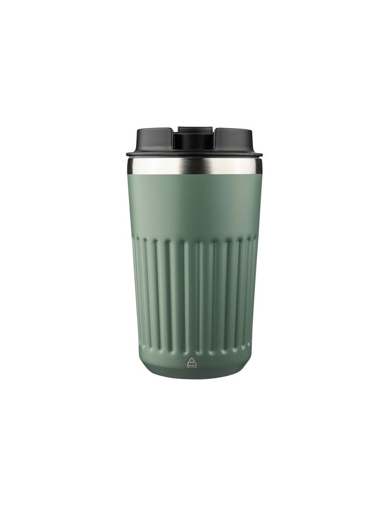Mug double paroi en acier inoxydable recyclé de 400 ml Chiara Matières : silicone Couleurs : noir cadeau entreprise pas cher