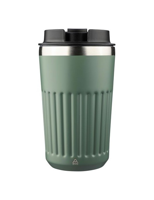 Mug double paroi en acier inoxydable recyclé de 400 ml Chiara Matières : silicone Couleurs : noir cadeau entreprise pas cher