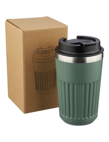 Mug double paroi en acier inoxydable recyclé de 400 ml Chiara Matières : silicone Couleurs : noir personnalisation sur mesure