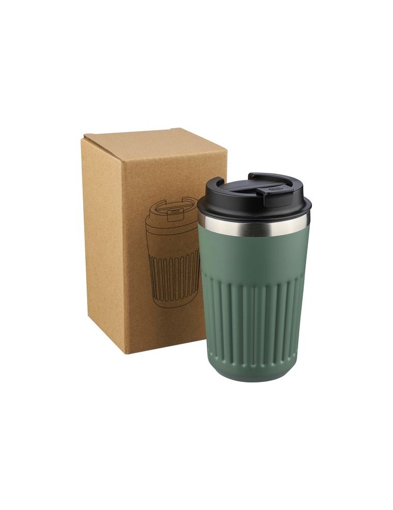 Mug double paroi en acier inoxydable recyclé de 400 ml Chiara Matières : silicone Couleurs : noir personnalisation sur mesure