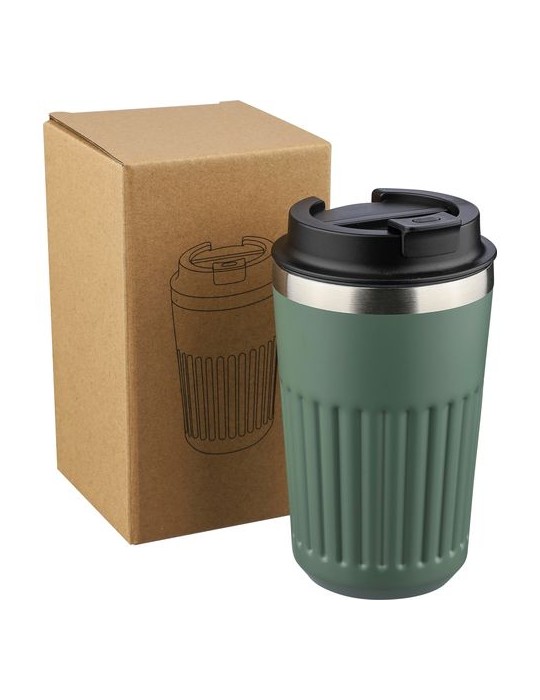 Mug double paroi en acier inoxydable recyclé de 400 ml Chiara Matières : silicone Couleurs : noir personnalisation sur mesure