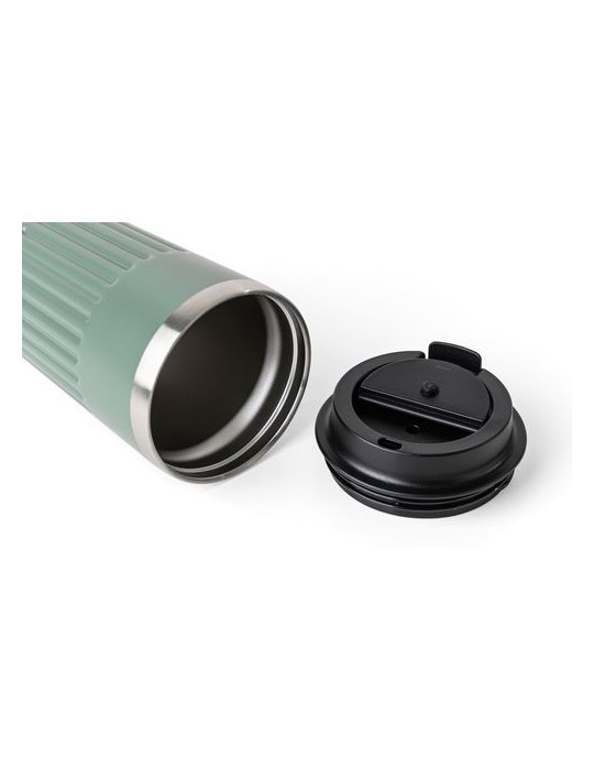 Mug double paroi en acier inoxydable recyclé de 400 ml Chiara Matières : silicone Couleurs : noir goodies publicitaire durable