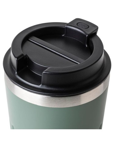 Mug double paroi en acier inoxydable recyclé de 400 ml Chiara Matières : silicone Couleurs : noir objet promotionnel éco-respons