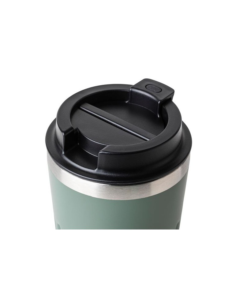 Mug double paroi en acier inoxydable recyclé de 400 ml Chiara Matières : silicone Couleurs : noir objet promotionnel éco-respons