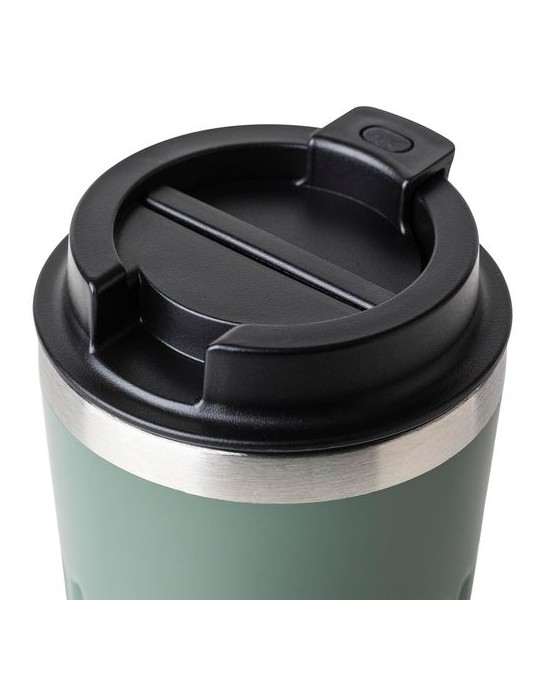 Mug double paroi en acier inoxydable recyclé de 400 ml Chiara Matières : silicone Couleurs : noir objet promotionnel éco-respons
