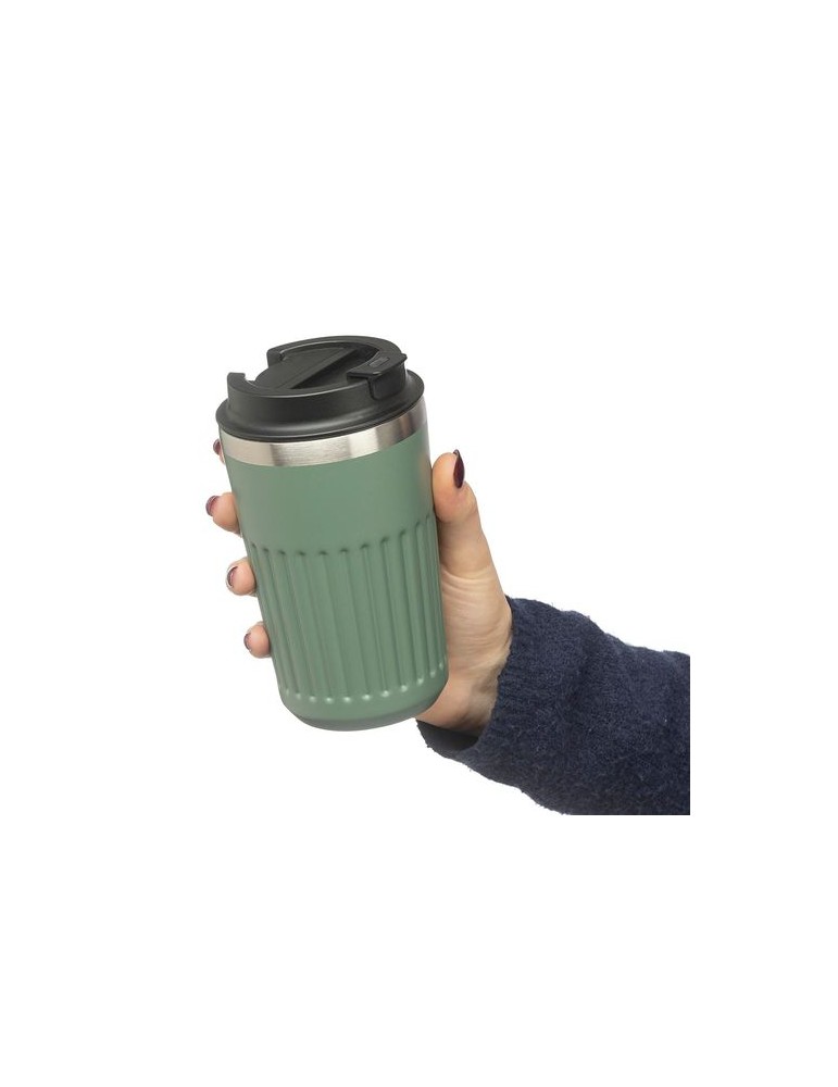 Mug double paroi en acier inoxydable recyclé de 400 ml Chiara Matières : silicone Couleurs : noir marquage couleur éclatante