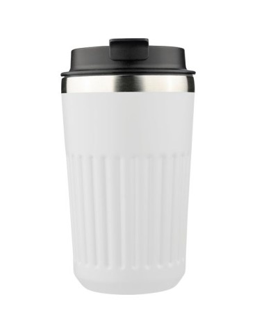 Mug double paroi en acier inoxydable recyclé de 400 ml Chiara Matières : silicone Couleurs : blanc marquage laser ultra précis