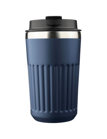Mug double paroi en acier inoxydable recyclé de 400 ml Chiara Matières : silicone Couleurs : bleu impression haute définition