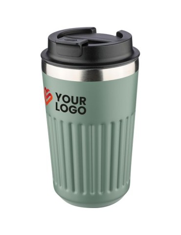 Mug double paroi en acier inoxydable recyclé de 400 ml Chiara Matières : silicone Couleurs : bordeaux objet promotionnel éco-res