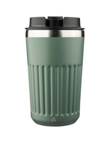 Mug double paroi en acier inoxydable recyclé de 400 ml Chiara Matières : silicone Couleurs : beige impression haute définition