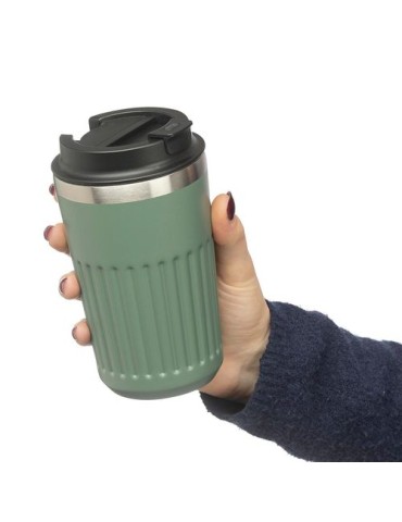 Mug double paroi en acier inoxydable recyclé de 400 ml Chiara Matières : silicone Couleurs : beige goodies personnalisé en stock