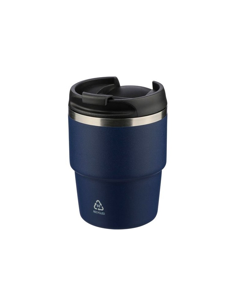 Mug double paroi de 175 ml en acier inoxydable recyclé Oli Matières : céramique Couleurs : noir marquage laser ultra précis