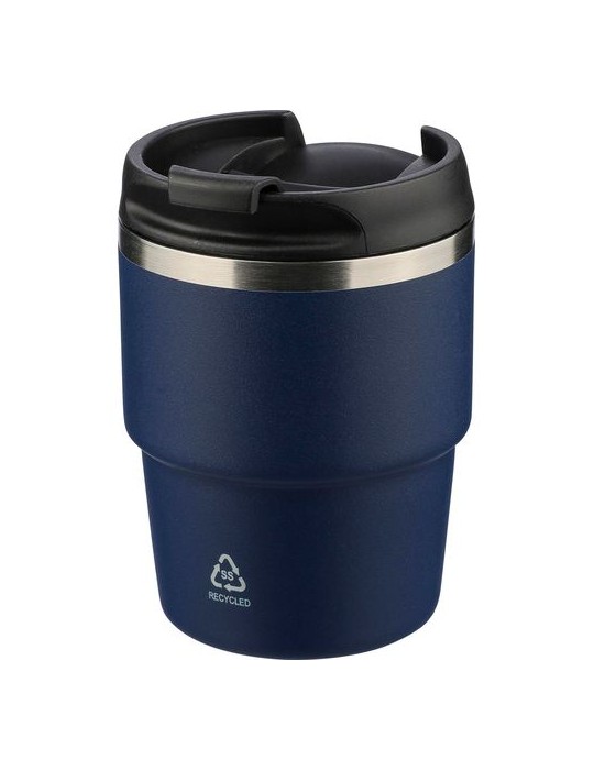 Mug double paroi de 175 ml en acier inoxydable recyclé Oli Matières : céramique Couleurs : noir marquage laser ultra précis