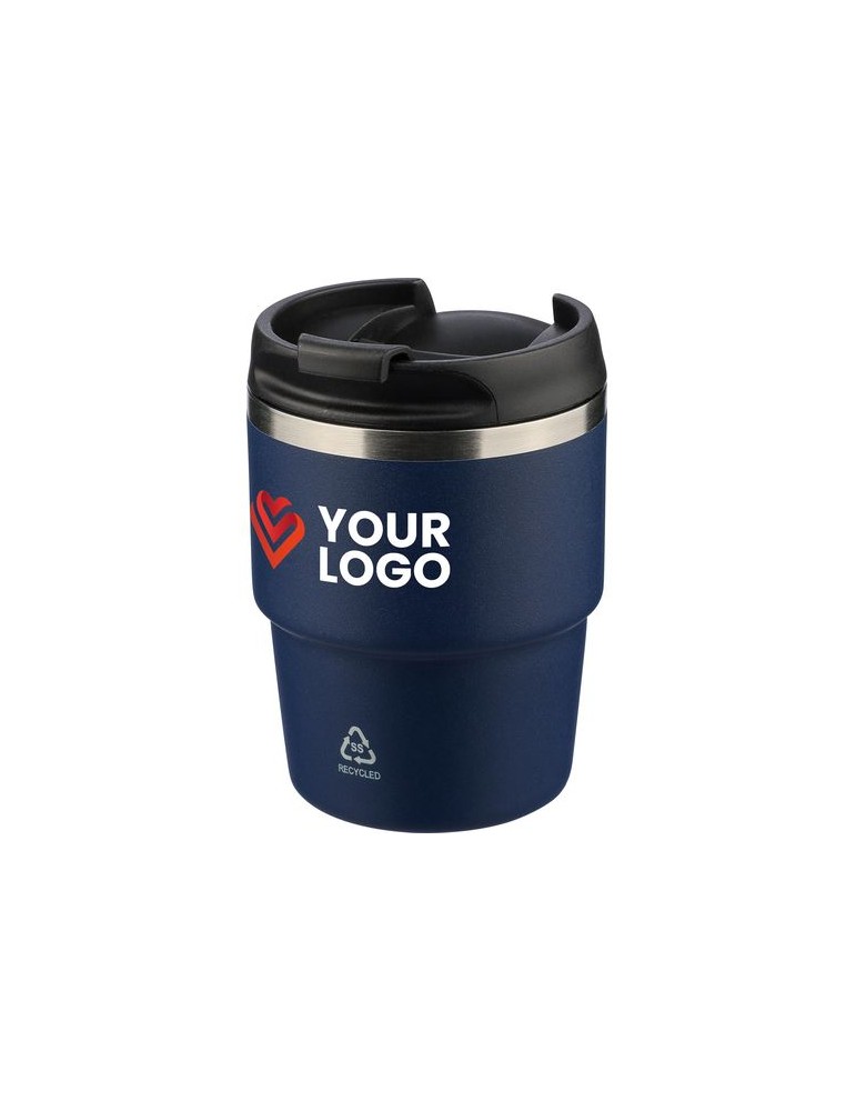Mug double paroi de 175 ml en acier inoxydable recyclé Oli Matières : céramique Couleurs : noir objet promotionnel éco-responsab