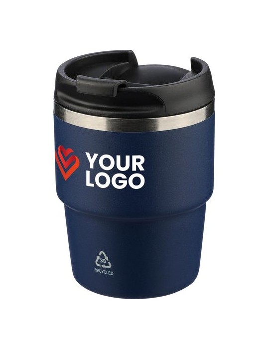 Mug double paroi de 175 ml en acier inoxydable recyclé Oli Matières : céramique Couleurs : noir objet promotionnel éco-responsab