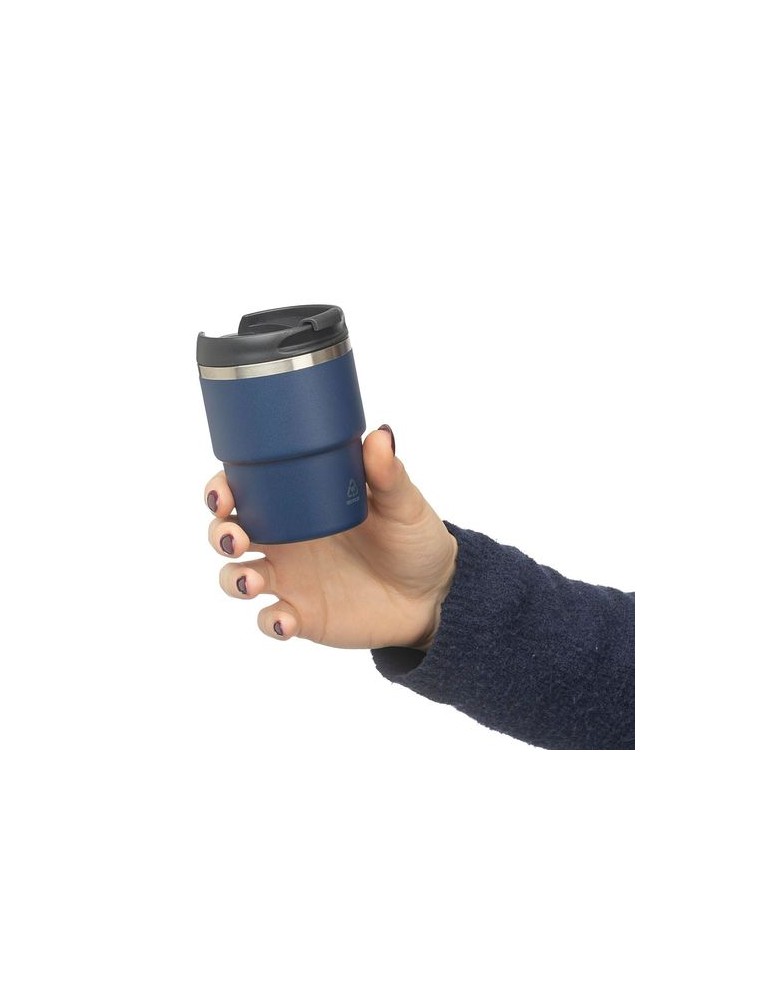 Mug double paroi de 175 ml en acier inoxydable recyclé Oli Matières : céramique Couleurs : noir goodies publicitaire événementie