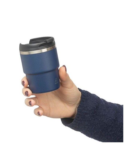 Mug double paroi de 175 ml en acier inoxydable recyclé Oli Matières : céramique Couleurs : noir goodies publicitaire événementie