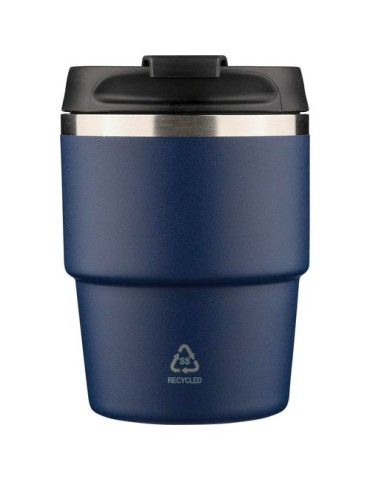 Mug double paroi de 175 ml en acier inoxydable recyclé Oli Matières : céramique Couleurs : bleu personnalisable avec votre logo