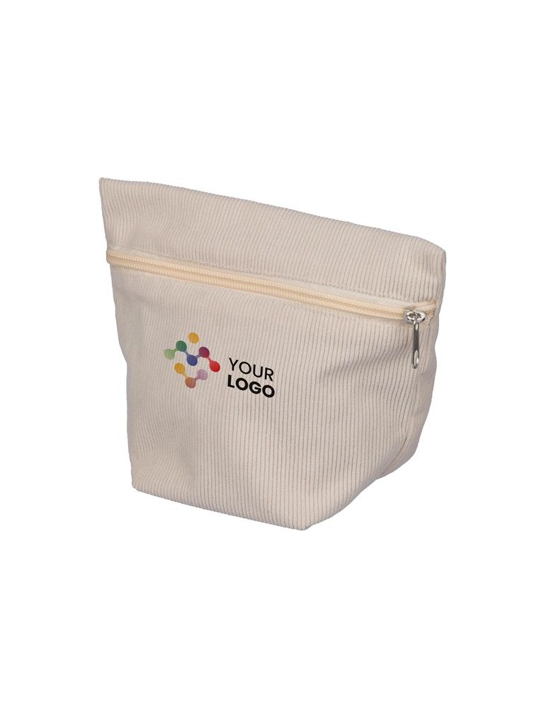 Trousse à maquillage zippée en velours côtelé Tia Couleurs : gris personnalisation rapide en France